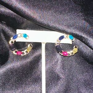 Colorful Gemstone Hoop Earrings